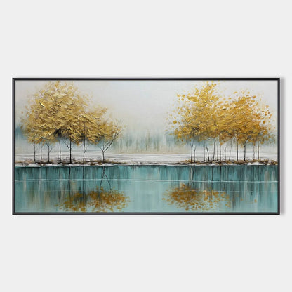GOLDEN REFLECTIONS: Serene Landscape Oil Painting | hanging in living room, Landscape wall art
