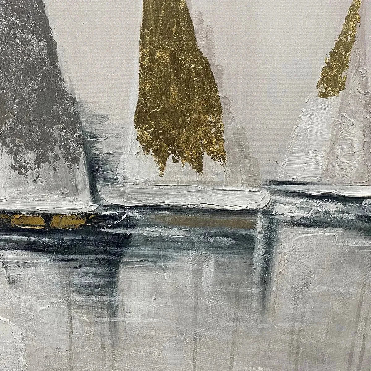 GOLDEN REGATTA: Panoramic Sailboat Painting | rectangular format, hand-painted canvas edge