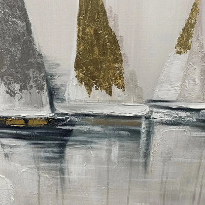 GOLDEN REGATTA: Panoramic Sailboat Painting | rectangular format, hand-painted canvas edge