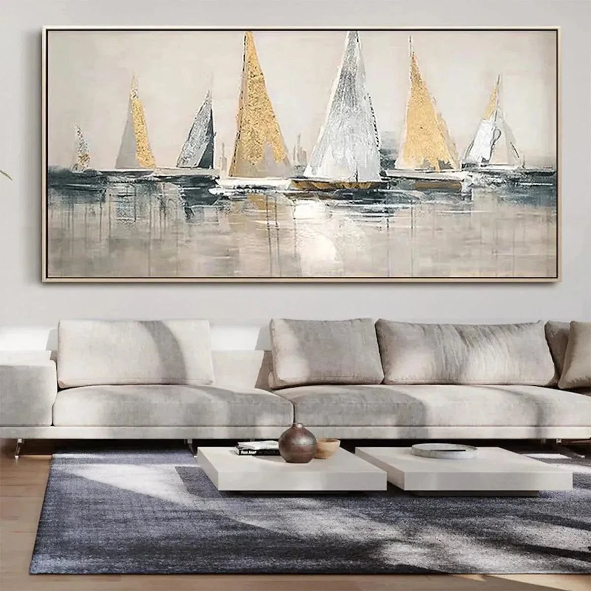 GOLDEN REGATTA: Panoramic Sailboat Painting | rolled canvas, ready for custom framing