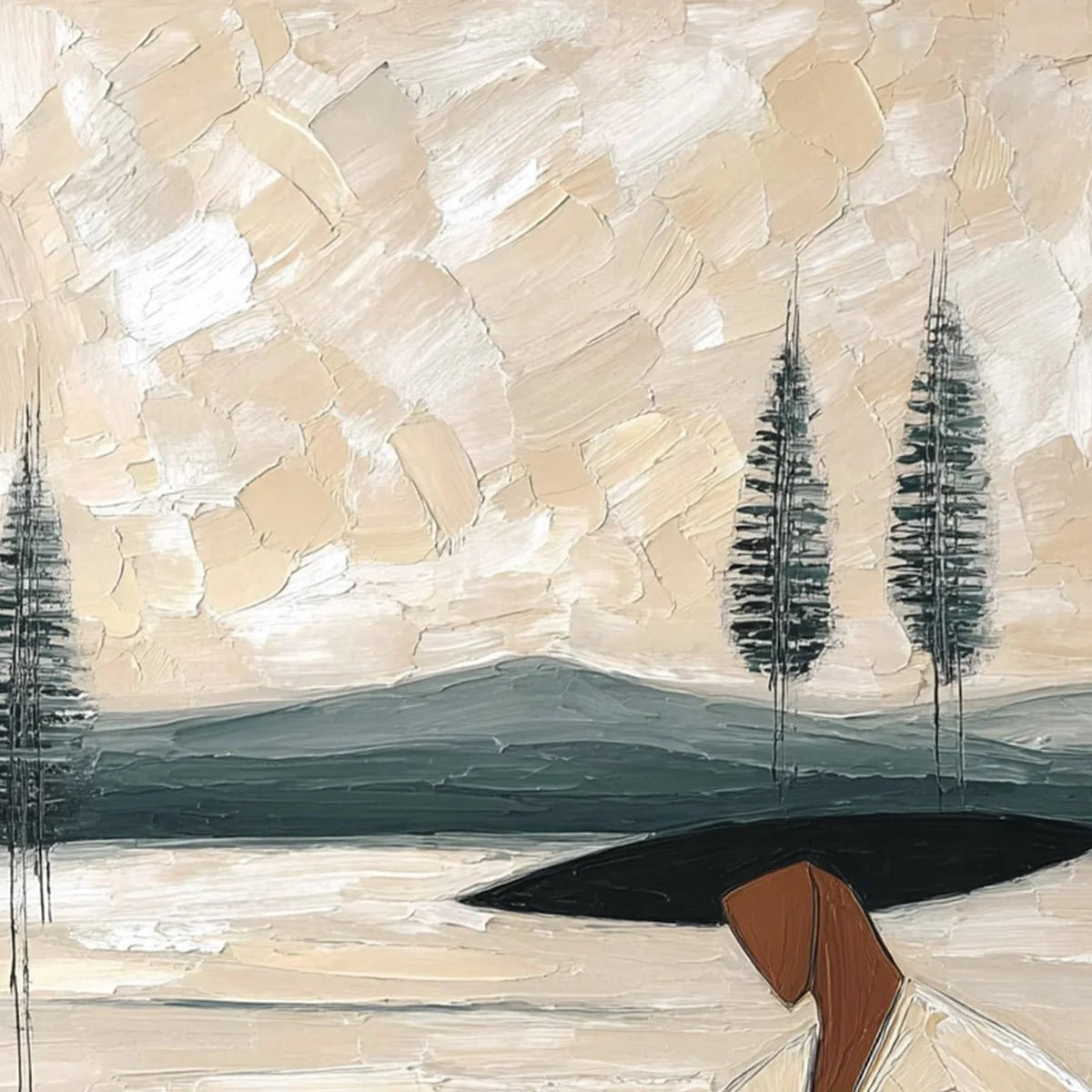 GOLDEN REPOSE: Textured Figurative Painting of a Woman in a Landscape | rolled canvas, ready for custom framing