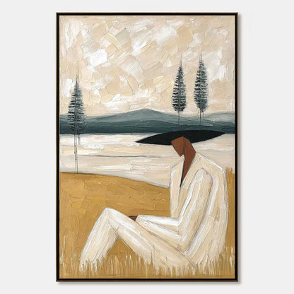 GOLDEN REPOSE: Textured Figurative Painting of a Woman in a Landscape | hanging in living room, Landscape wall art