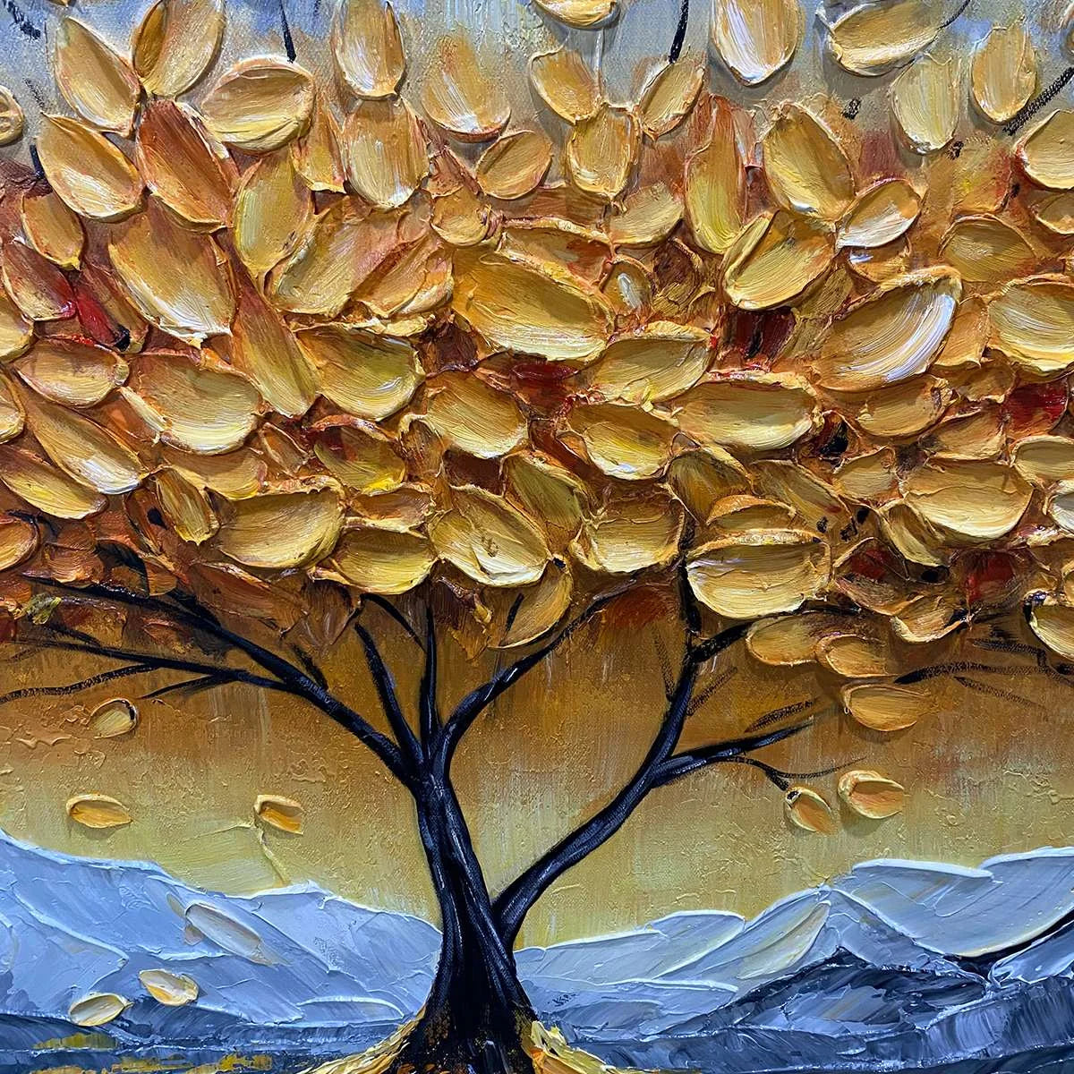 GOLDEN RESILIENCE: Textured Landscape Oil Painting | rectangular format, hand-painted canvas edge