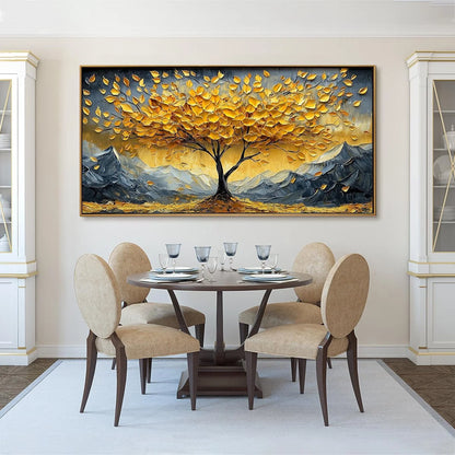 GOLDEN RESILIENCE: Textured Landscape Oil Painting | Landscape mood, soft natural light studio shot
