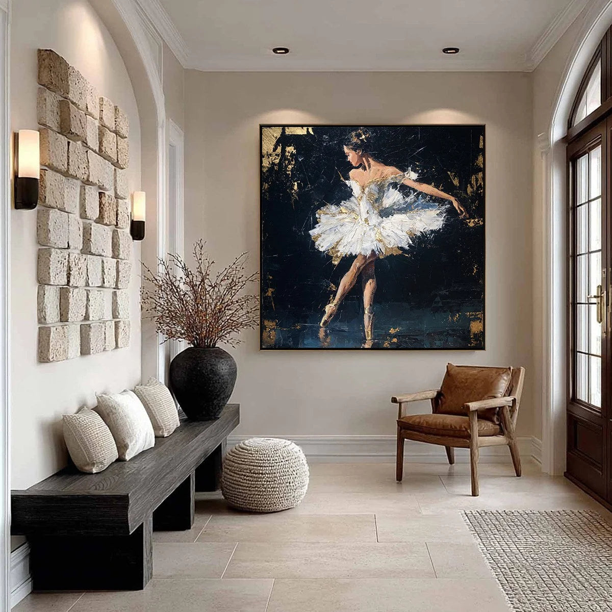 GOLDEN REVERIE: Textured Gold Leaf Ballerina Portrait Painting | Abstract closeup, raised brushwork detail