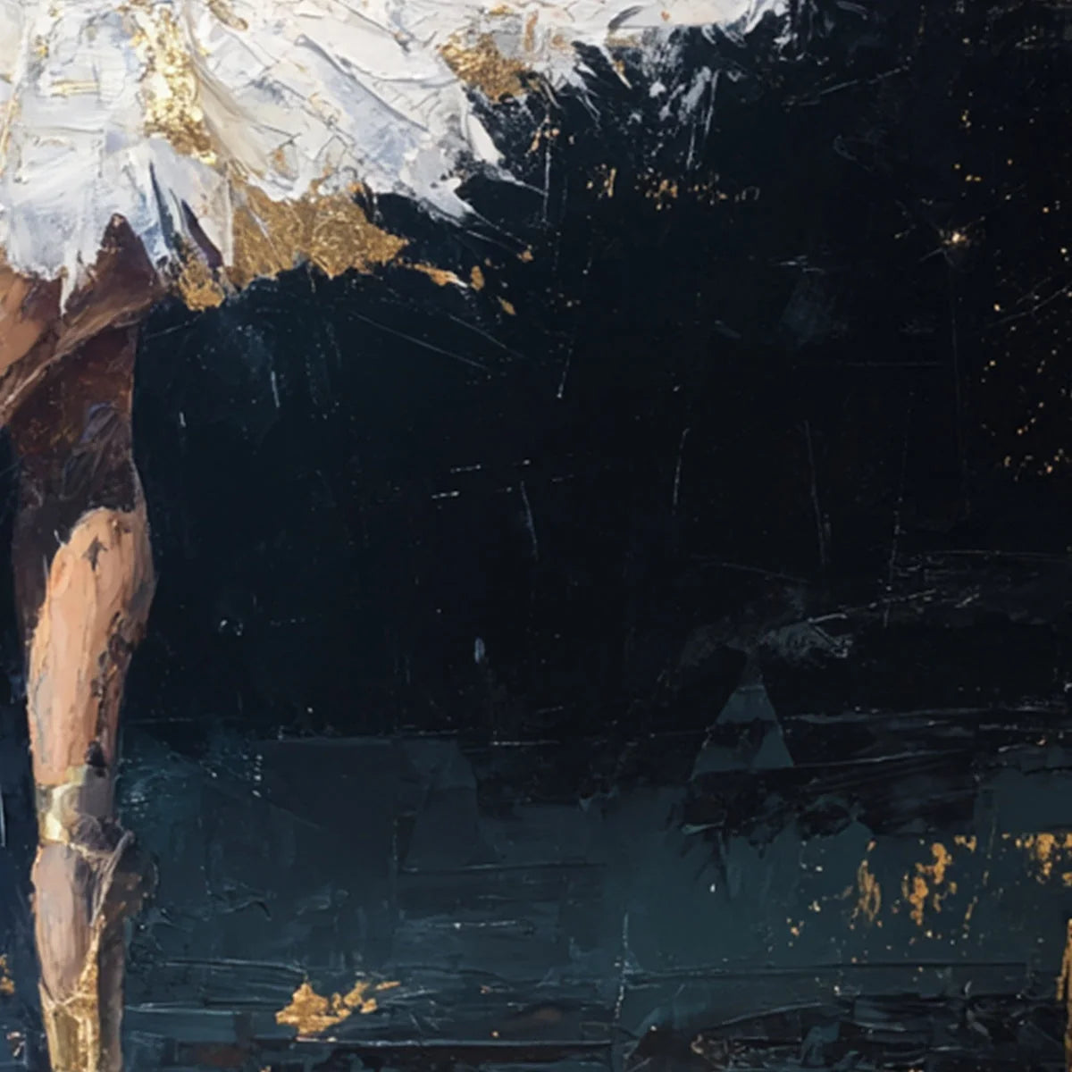 GOLDEN REVERIE: Textured Gold Leaf Ballerina Portrait Painting | rolled canvas, ready for custom framing