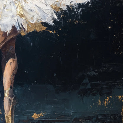 GOLDEN REVERIE: Textured Gold Leaf Ballerina Portrait Painting | rolled canvas, ready for custom framing
