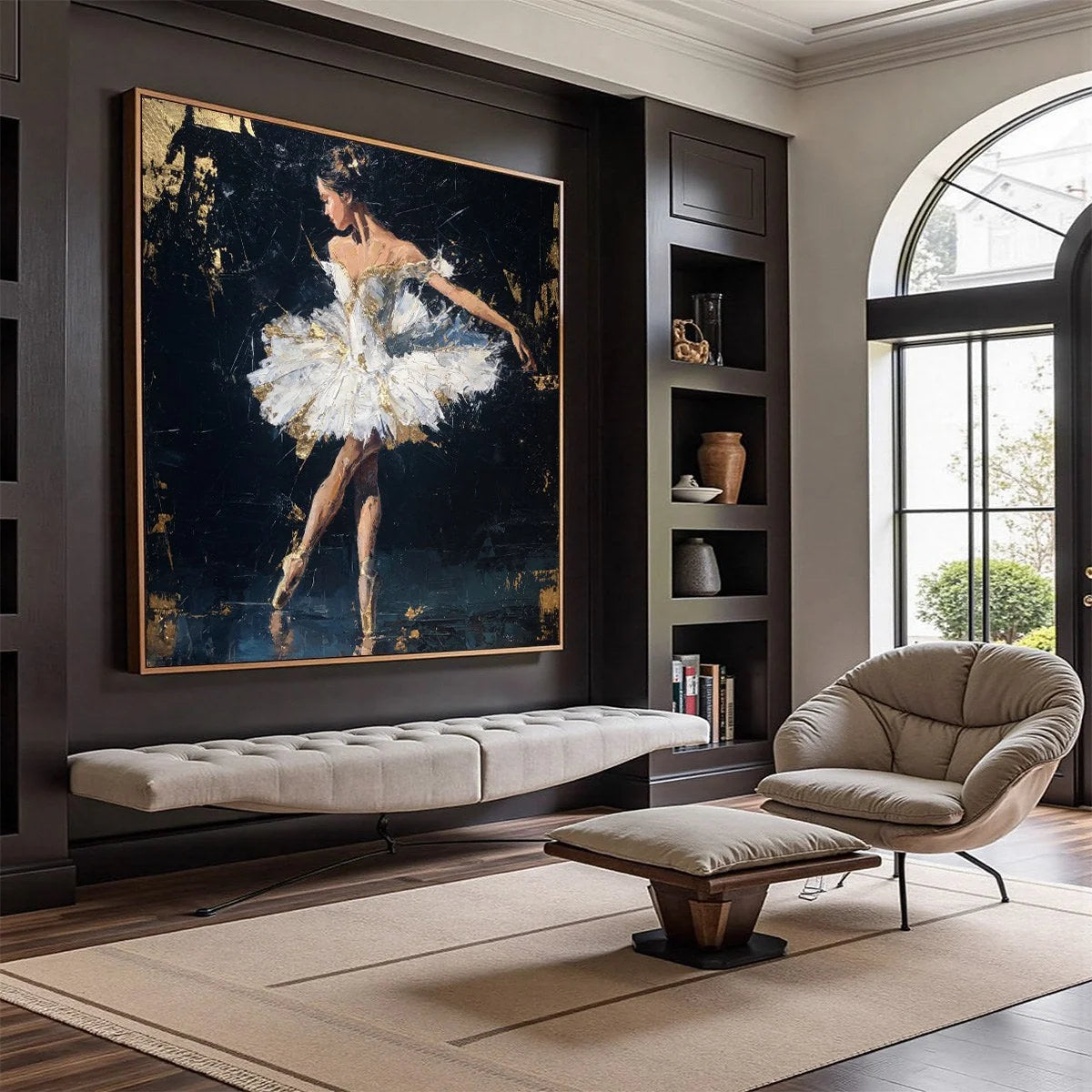 GOLDEN REVERIE: Textured Gold Leaf Ballerina Portrait Painting | Abstract mood, soft natural light studio shot