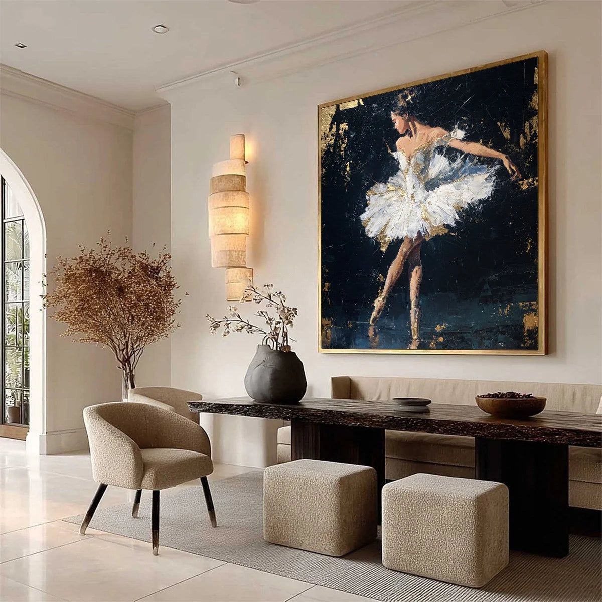 GOLDEN REVERIE: Textured Gold Leaf Ballerina Portrait Painting | yellow palette, original oil on stretched canvas art