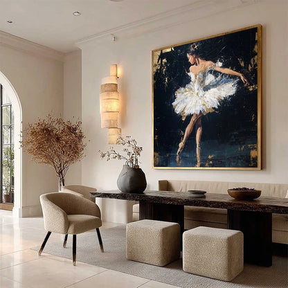 GOLDEN REVERIE: Textured Gold Leaf Ballerina Portrait Painting | yellow palette, original oil on stretched canvas art