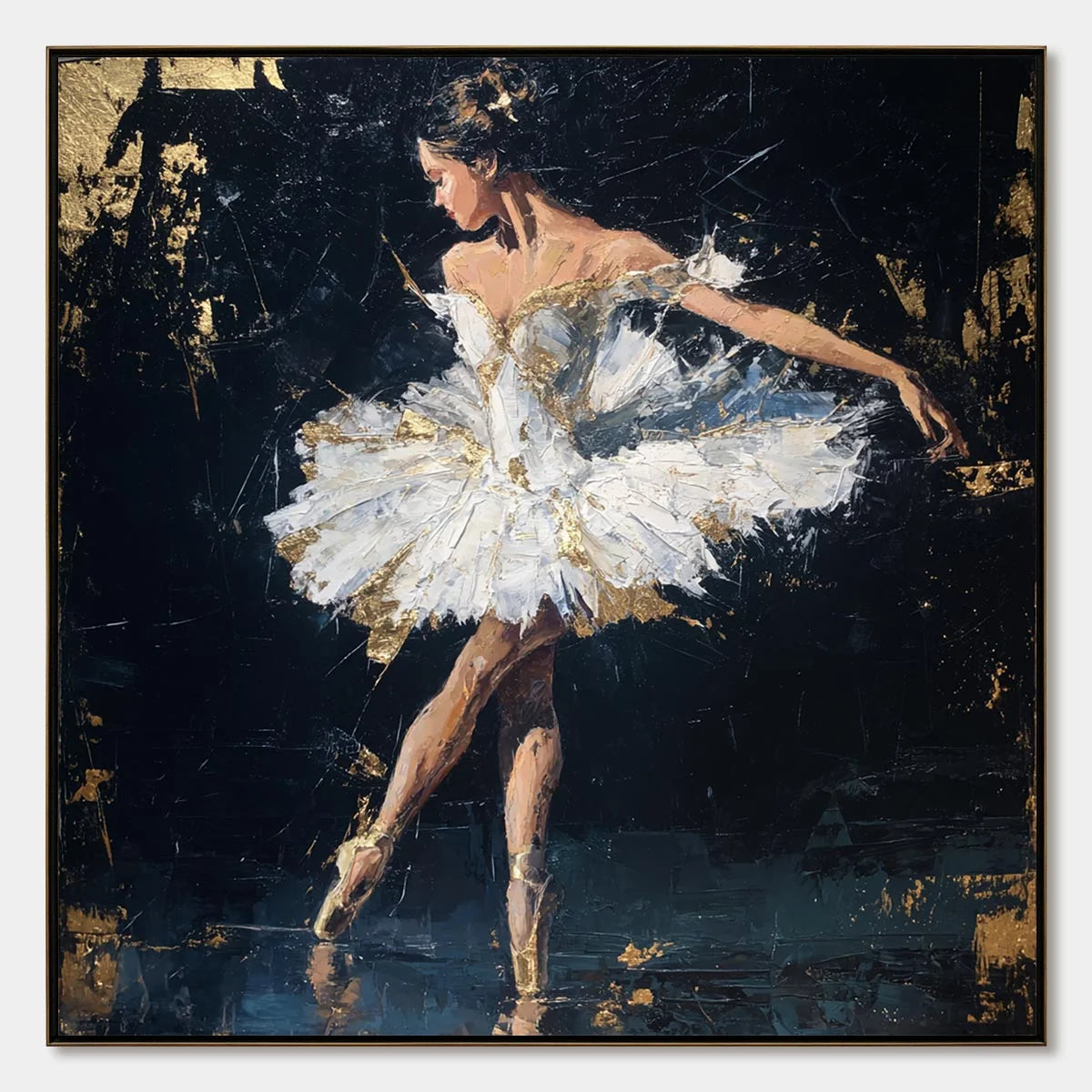 GOLDEN REVERIE: Textured Gold Leaf Ballerina Portrait Painting | hanging in living room, Abstract wall art
