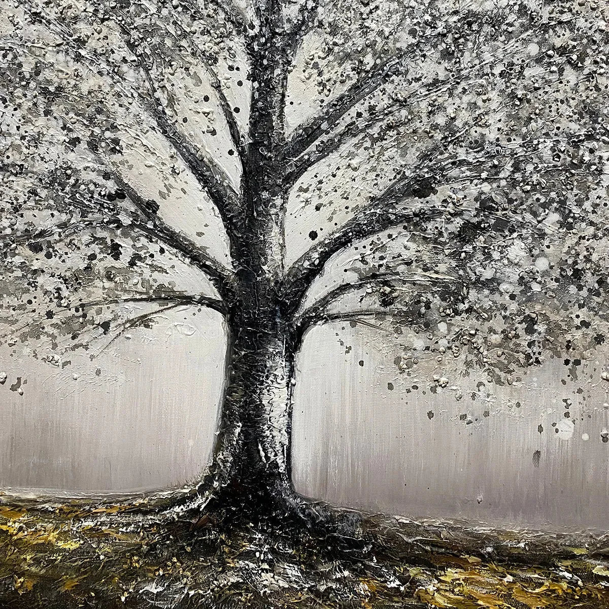 GOLDEN ROOTS: Tree Painting with Textured Gold Ground | rectangular format, hand-painted canvas edge
