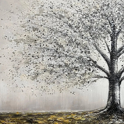 GOLDEN ROOTS: Tree Painting with Textured Gold Ground | gold frame stretched on neutral wall