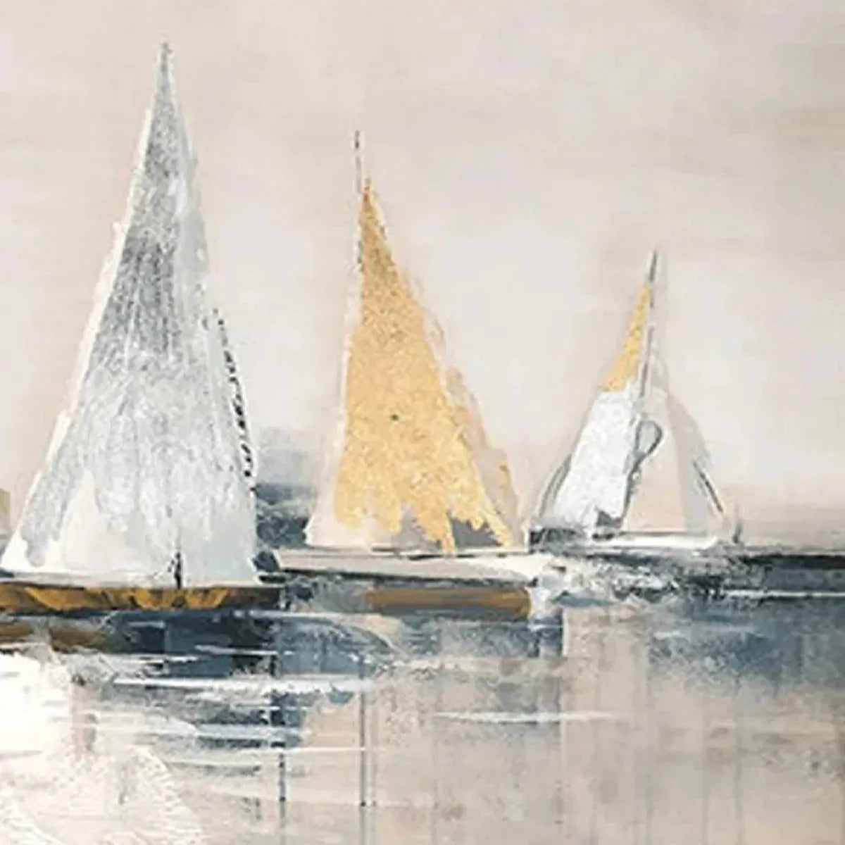 GOLDEN SAILBOATS: Textured Seascape Painting, Horizontal Wall Art | Abstract closeup, raised brushwork detail