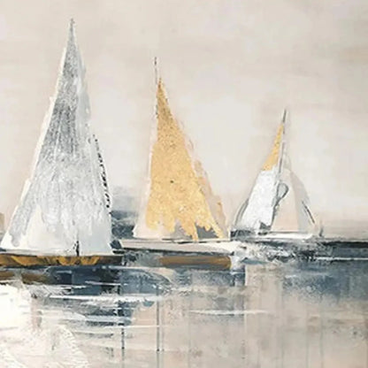 GOLDEN SAILBOATS: Textured Seascape Painting, Horizontal Wall Art | Abstract closeup, raised brushwork detail