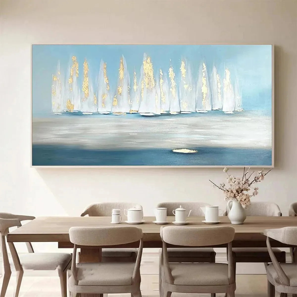 GOLDEN SAILS: Abstract Seascape Painting with Gold Accents | Abstract closeup, raised brushwork detail