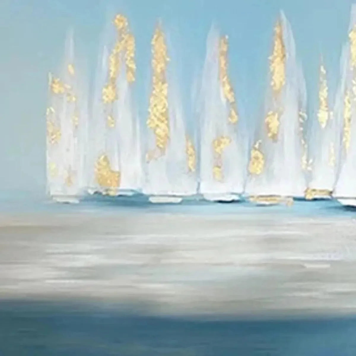 GOLDEN SAILS: Abstract Seascape Painting with Gold Accents | rectangular format, hand-painted canvas edge