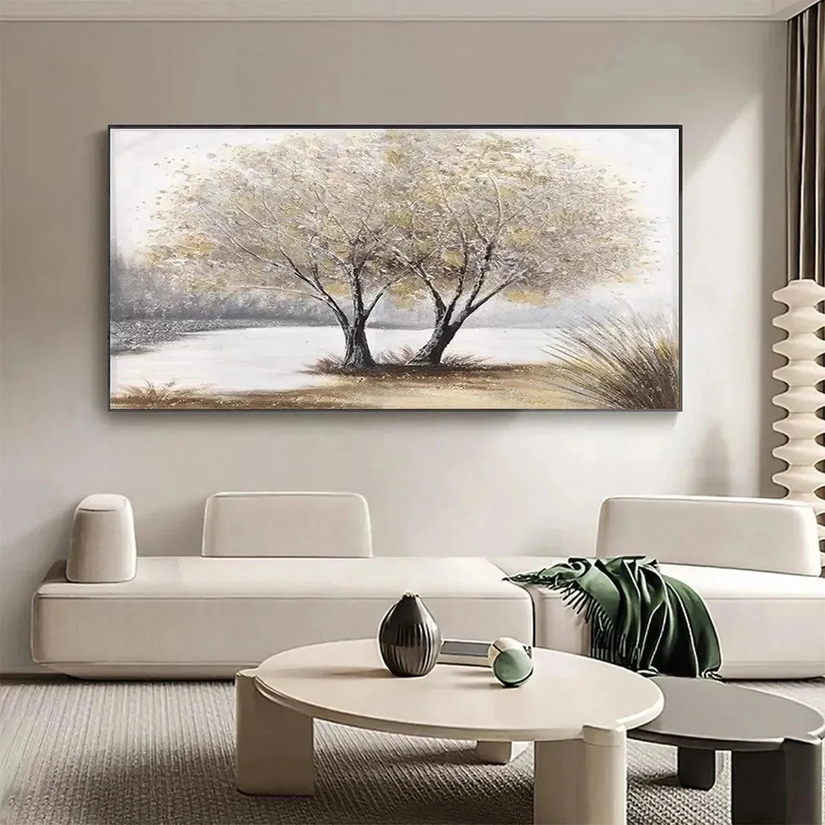 TWILIGHT TREES: Serene Landscape Painting of Trees by the Water | rectangular format, hand-painted canvas edge