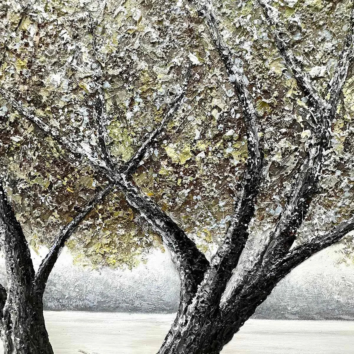 TWILIGHT TREES: Serene Landscape Painting of Trees by the Water | gold frame stretched on neutral wall