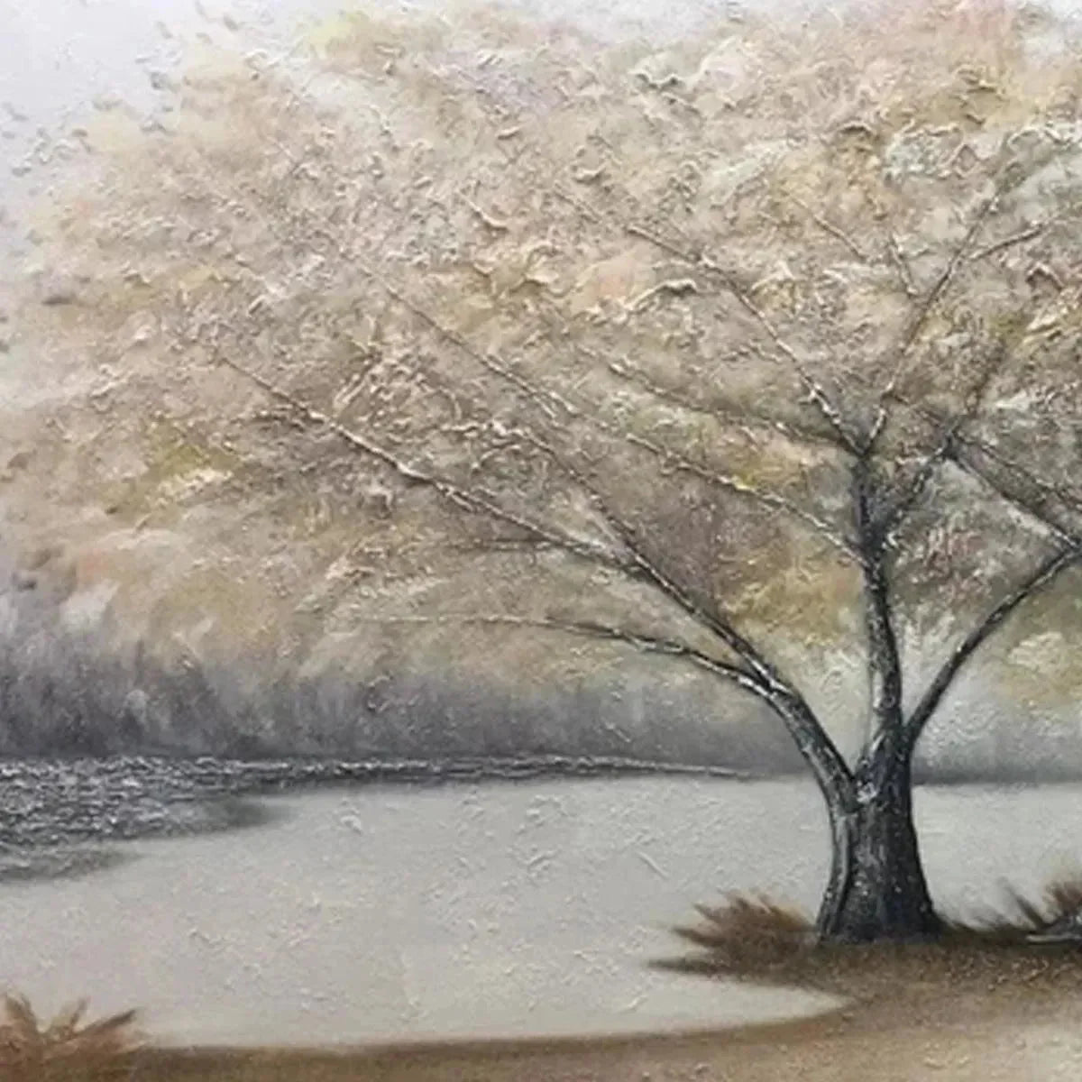 TWILIGHT TREES: Serene Landscape Painting of Trees by the Water | yellow palette, original oil on stretched canvas art
