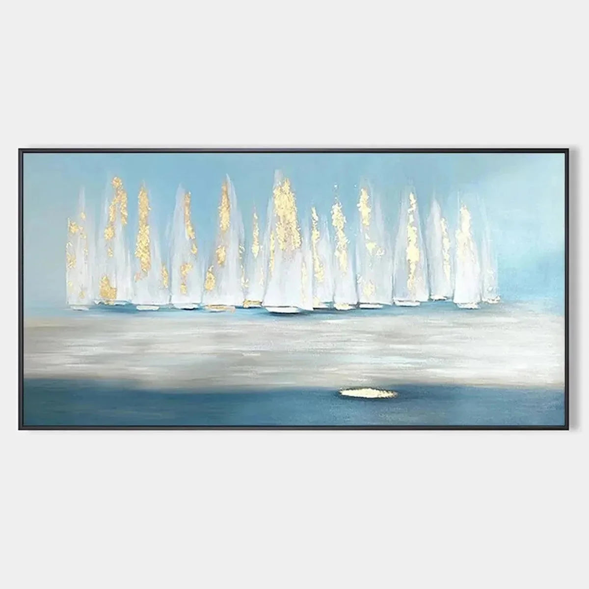 GOLDEN SAILS: Abstract Seascape Painting with Gold Accents | hanging in living room, Abstract wall art