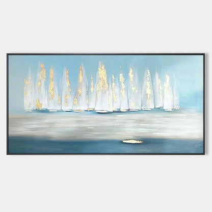 GOLDEN SAILS: Abstract Seascape Painting with Gold Accents | hanging in living room, Abstract wall art