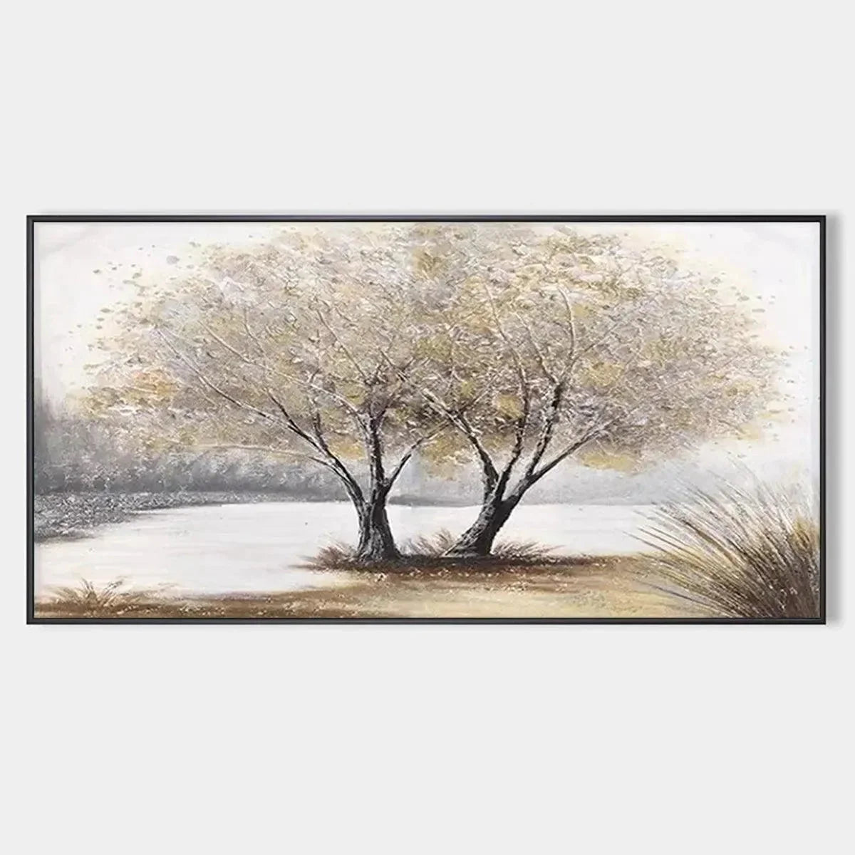 TWILIGHT TREES: Serene Landscape Painting of Trees by the Water | hanging in living room, Landscape wall art