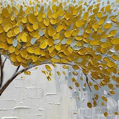 GOLDEN SANCTUARY: Textured Golden Tree Oil Painting on Canvas | rectangular format, hand-painted canvas edge