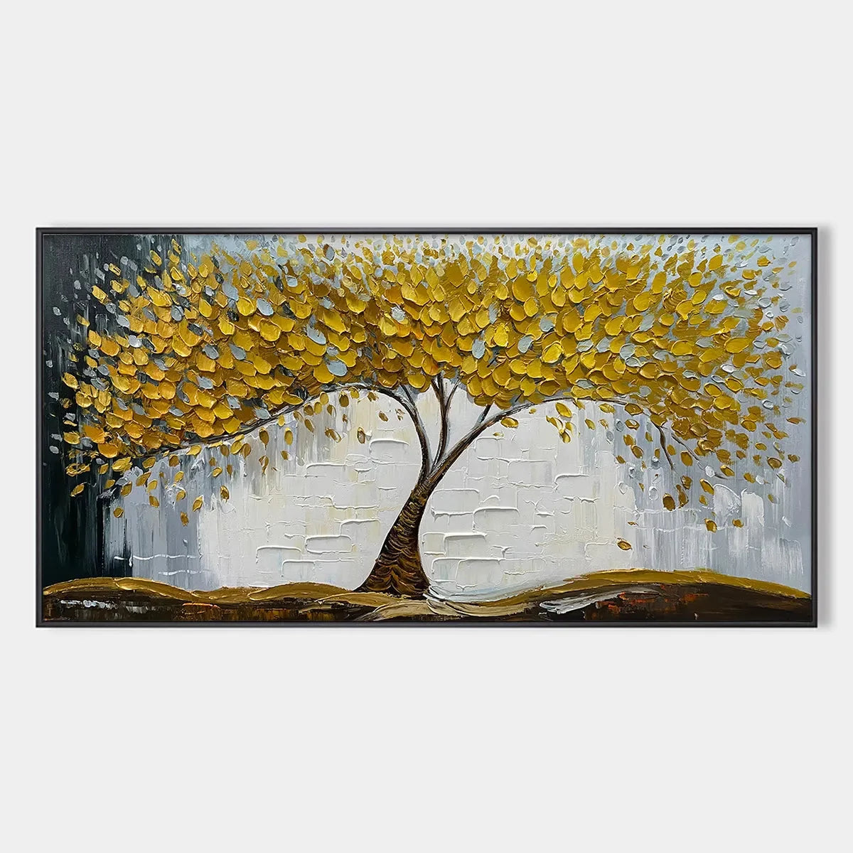 GOLDEN SANCTUARY: Textured Golden Tree Oil Painting on Canvas | hanging in living room, Figurative wall art