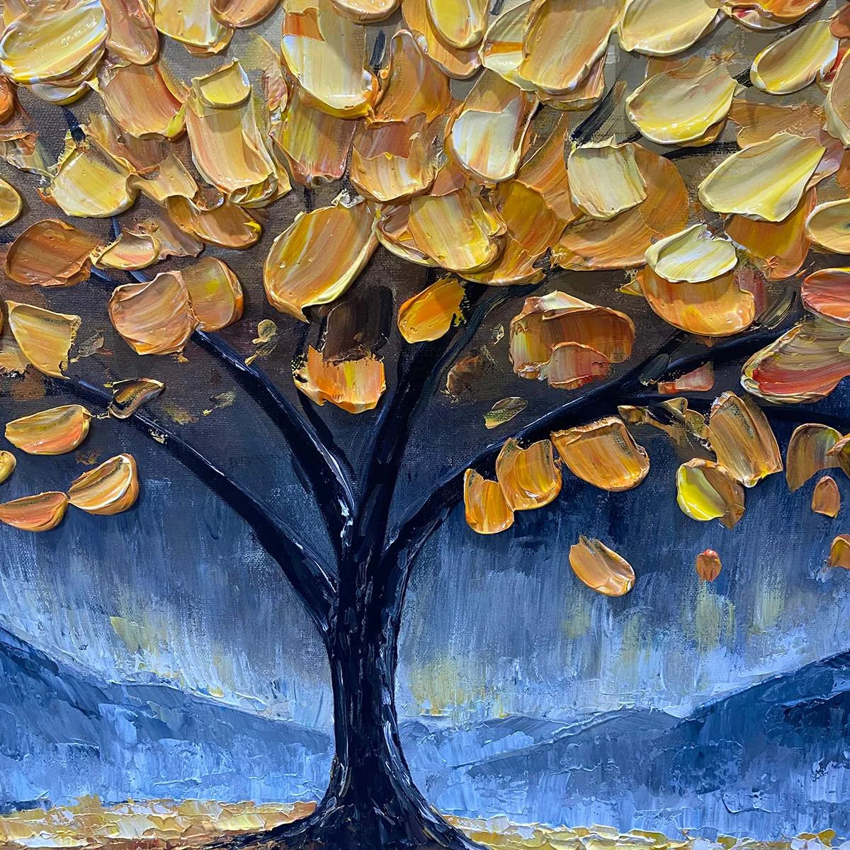 GOLDEN SANCTUARY: Textured Landscape Oil Painting | rectangular format, hand-painted canvas edge