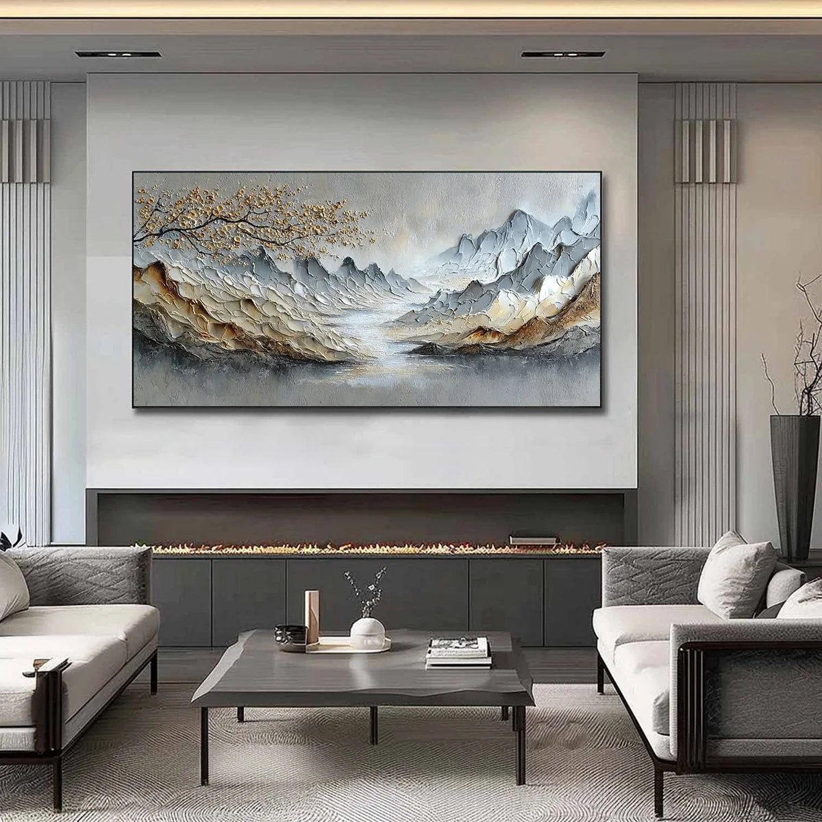 GOLDEN SERENITY: Textured Impasto Mountain Valley Landscape Painting | Landscape closeup, raised brushwork detail
