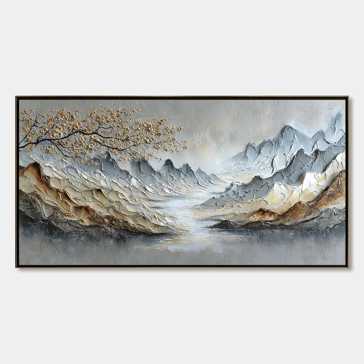 GOLDEN SERENITY: Textured Impasto Mountain Valley Landscape Painting | hanging in living room, Landscape wall art