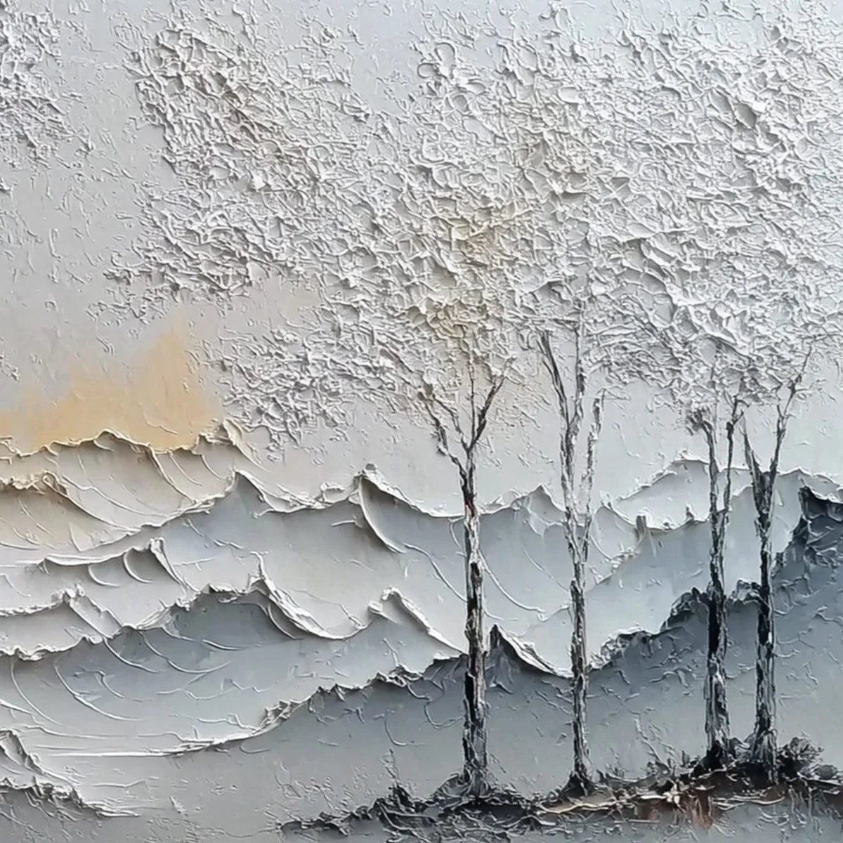 GOLDEN SILENCE: Textured Wabi Sabi Mountain and Trees Landscape Painting | rolled canvas, ready for custom framing