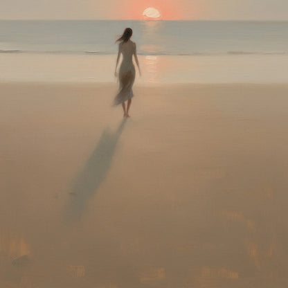 GOLDEN HOUR SOLACE: Minimalist Wabi Sabi Beach Scene Oil Painting | rolled canvas, ready for custom framing