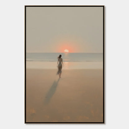 GOLDEN HOUR SOLACE: Minimalist Wabi Sabi Beach Scene Oil Painting | hanging in living room, Minimalist wall art
