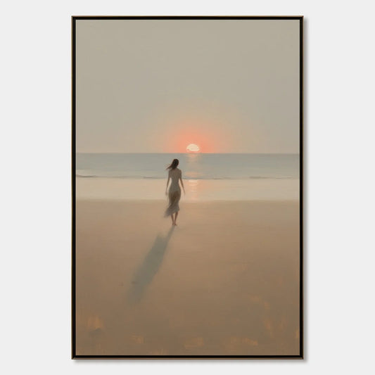 GOLDEN HOUR SOLACE: Minimalist Wabi Sabi Beach Scene Oil Painting | hanging in living room, Minimalist wall art