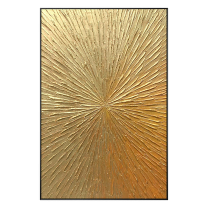 Golden Sunburst Textured Wall Art – Luxury Gold Abstract Painting on Canvas, Rad #11