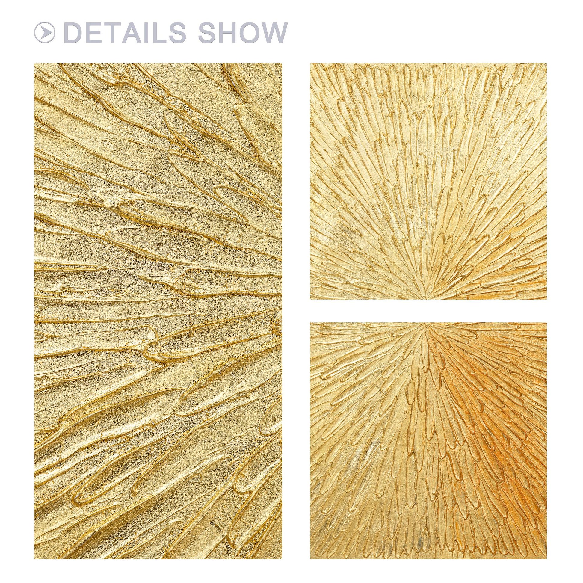 Golden Sunburst Textured Wall Art – Luxury Gold Abstract Painting on Canvas, Rad #6