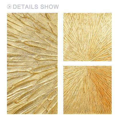 Golden Sunburst Textured Wall Art – Luxury Gold Abstract Painting on Canvas, Rad #6