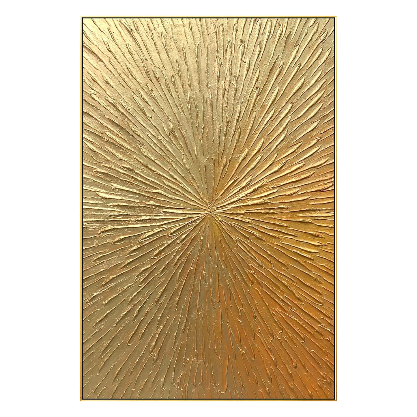 Golden Sunburst Textured Wall Art – Luxury Gold Abstract Painting on Canvas, Rad #9