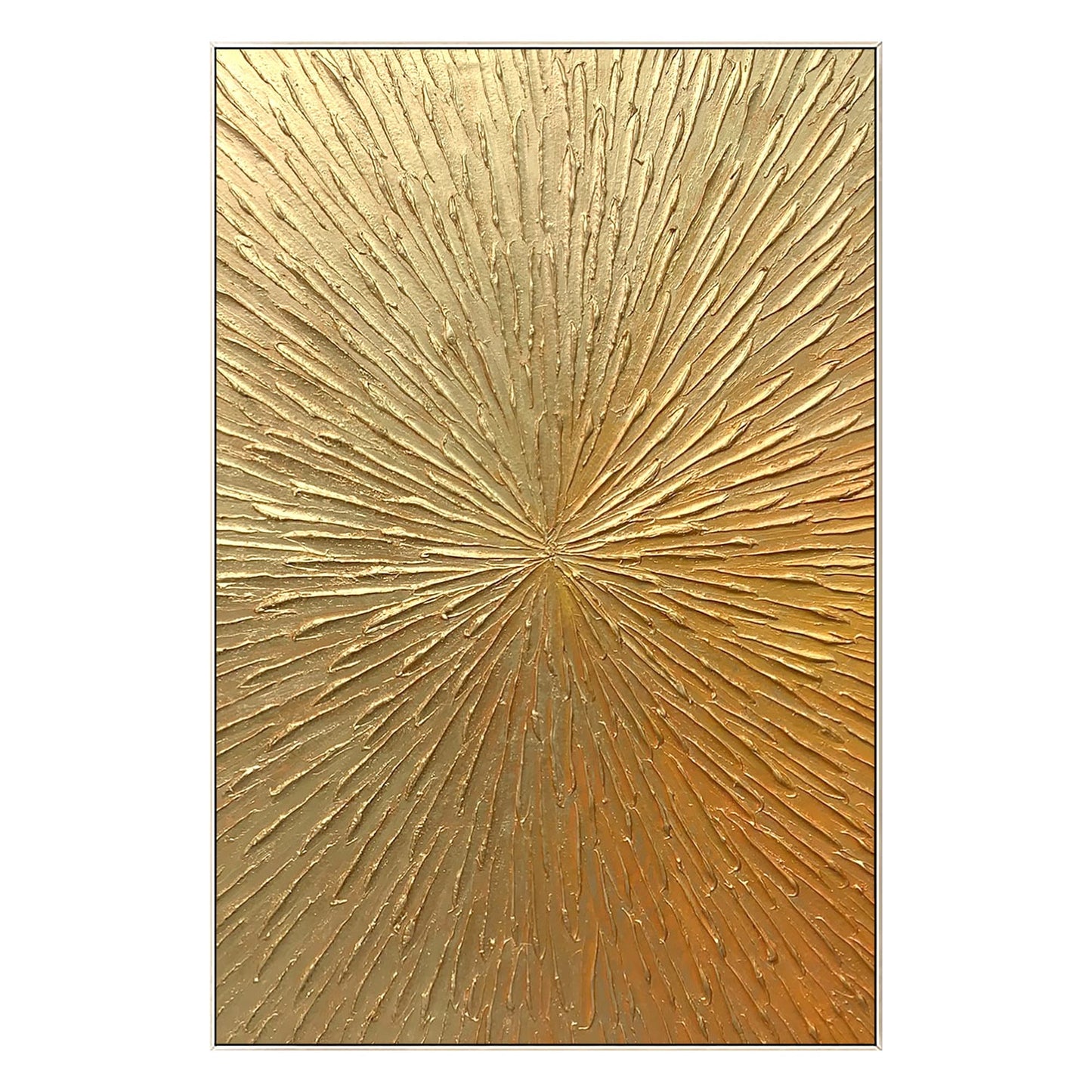 Golden Sunburst Textured Wall Art – Luxury Gold Abstract Painting on Canvas, Rad #10