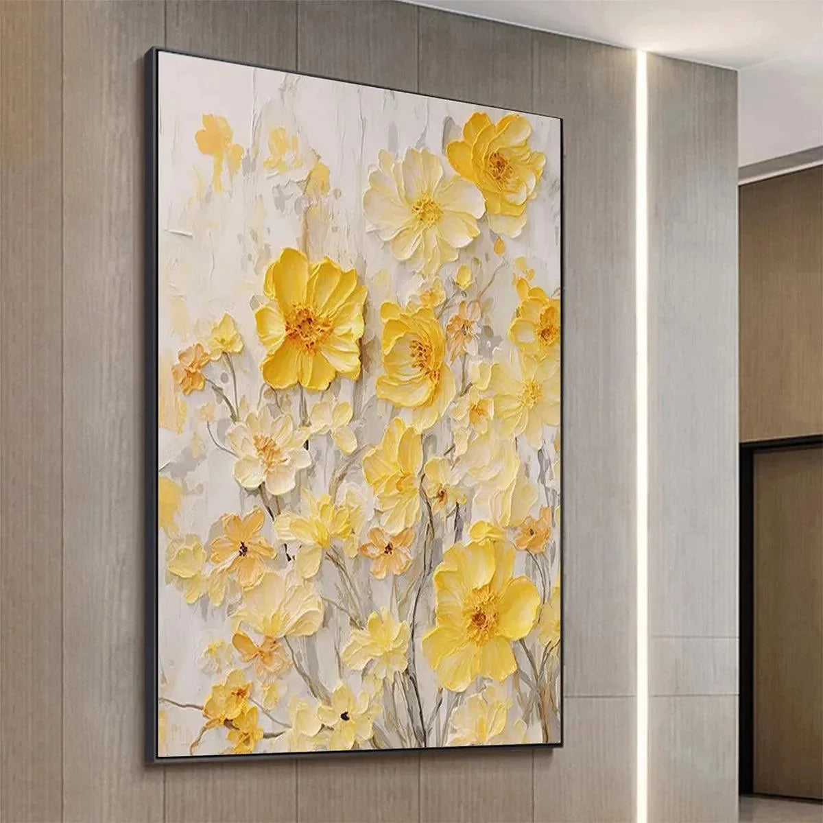 GOLDEN SUNFLOWERS: Textured Impasto Floral Painting in Yellow | rolled canvas, ready for custom framing