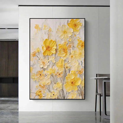 GOLDEN SUNFLOWERS: Textured Impasto Floral Painting in Yellow | Abstract mood, soft natural light studio shot