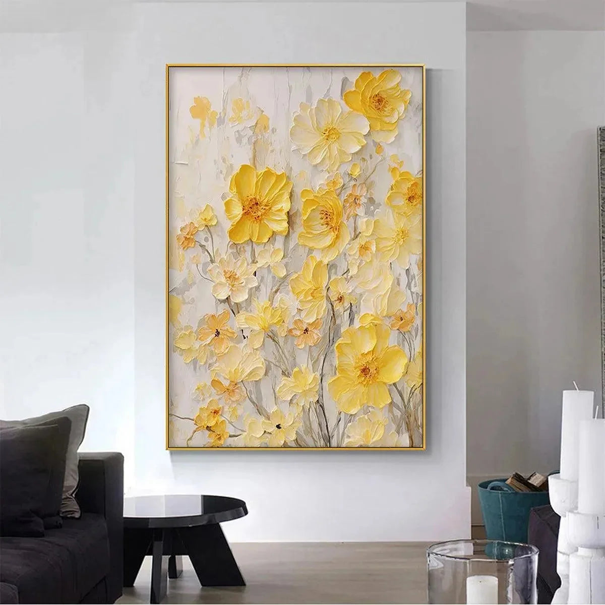 GOLDEN SUNFLOWERS: Textured Impasto Floral Painting in Yellow | yellow palette, original oil on stretched canvas art
