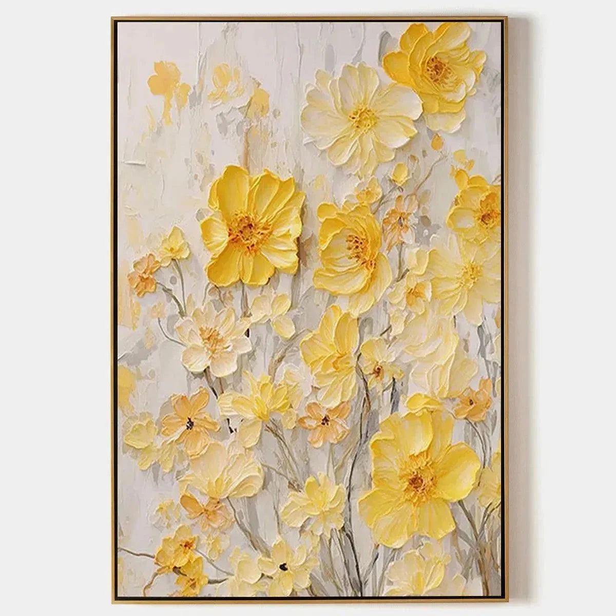 GOLDEN SUNFLOWERS: Textured Impasto Floral Painting in Yellow | hanging in living room, Abstract wall art