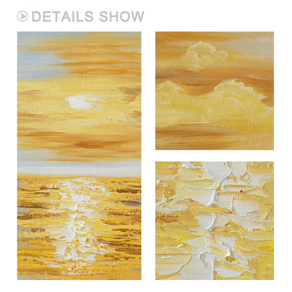 Golden Sunrise Wall Art, Original Seascape Long Horizontal Wall Art Framed, Text #3