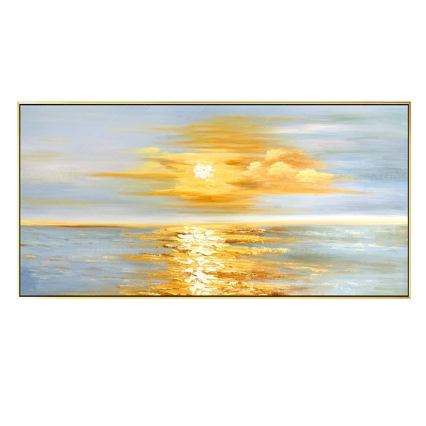 Golden Sunrise Wall Art, Original Seascape Long Horizontal Wall Art Framed, Text #9