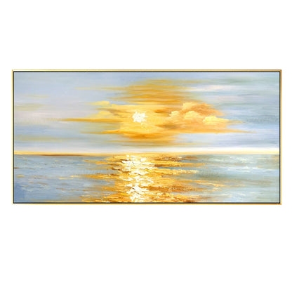 Golden Sunrise Wall Art, Original Seascape Long Horizontal Wall Art Framed, Text #9