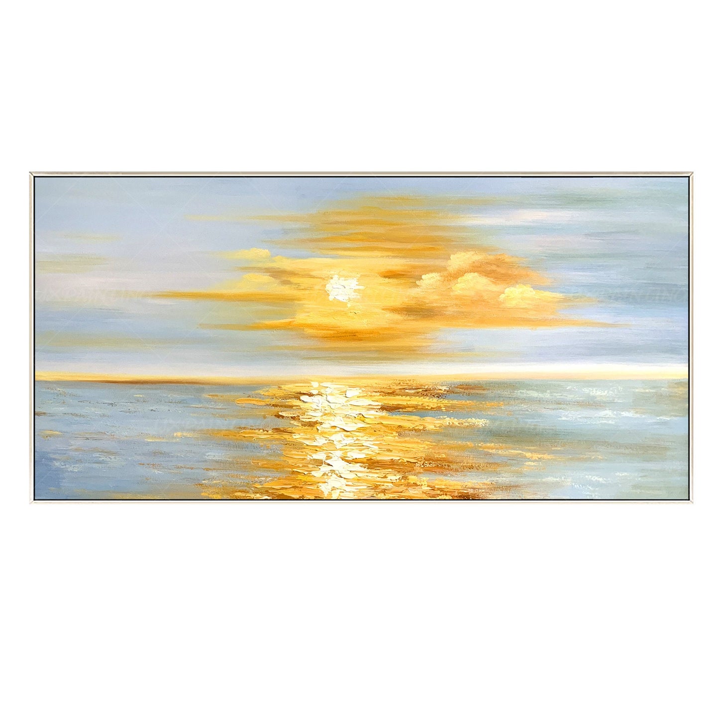 Golden Sunrise Wall Art, Original Seascape Long Horizontal Wall Art Framed, Text #10