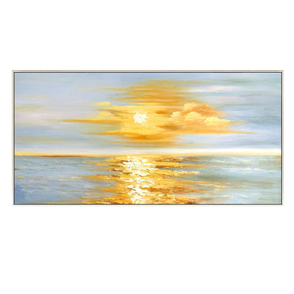 Golden Sunrise Wall Art, Original Seascape Long Horizontal Wall Art Framed, Text #10
